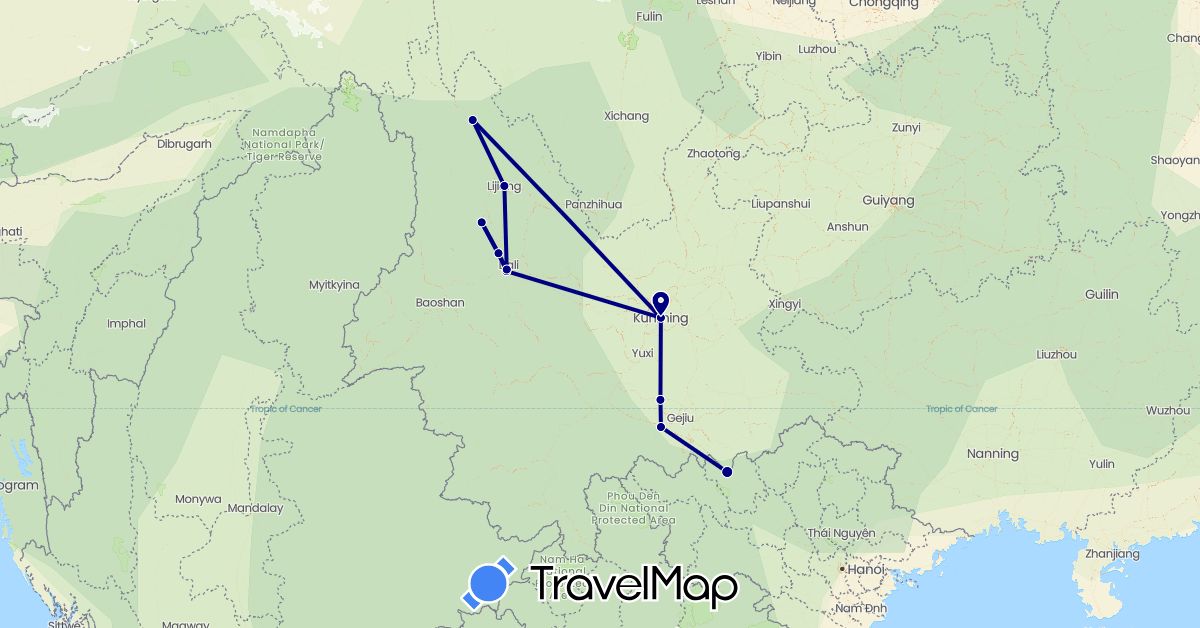 TravelMap itinerary: driving in China (Asia)